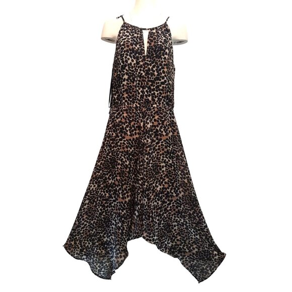 Glamorous Leopard Print Fit & Flare Asymmetrical Sz 14 Flowy Night Out Dress - Picture 3 of 9
